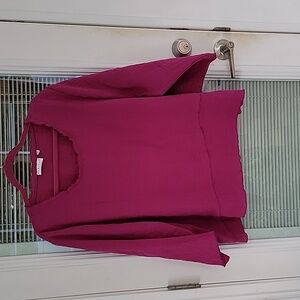 Habitat Rayon Blend Scalloped Scoop Neck 3/4 Sleeve Popover Shirt Sz XL Megenta